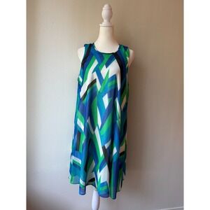 Calvin Klein Shift Dress 12 Geometric Print Sleeveless Lined Career Wear Casual